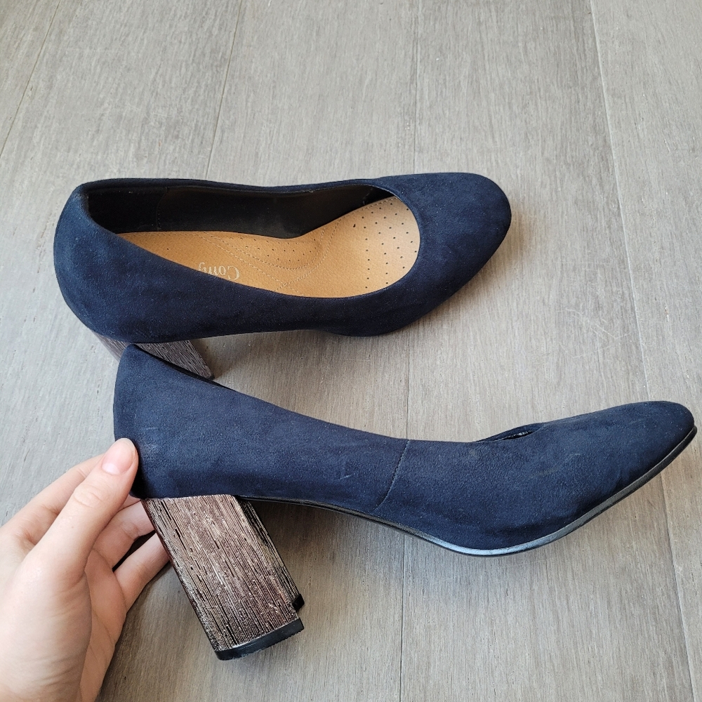 Tu Elegant Navy Blue Silver Block Heels Shoes